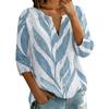 Women Vintage Floral Print Henley Collar Button Down Shirt Three Quarter Sleeve Linen Cotton Blouse Casual Loose Fit Top
