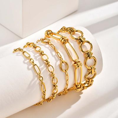 Waterproof Geometric Stainless Steel Bracelet, Handmade Stack Chain Bracelet for Women Femal, Valentine‘s Day Gift