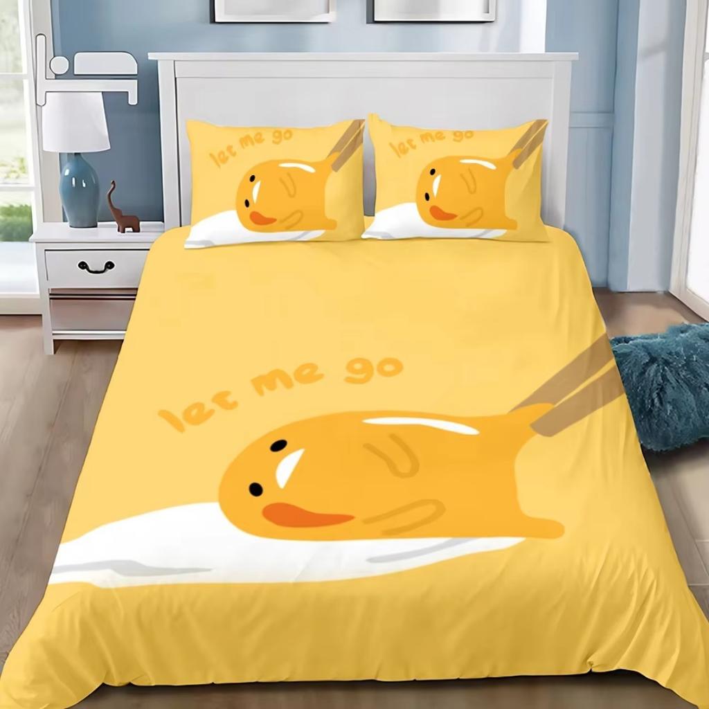 Funny Lazy Egg Duvet Cover Pillowcase,G-Gudetama Bedding Set Adult Boy Girl Bedroom Decoration Single Double Large Size