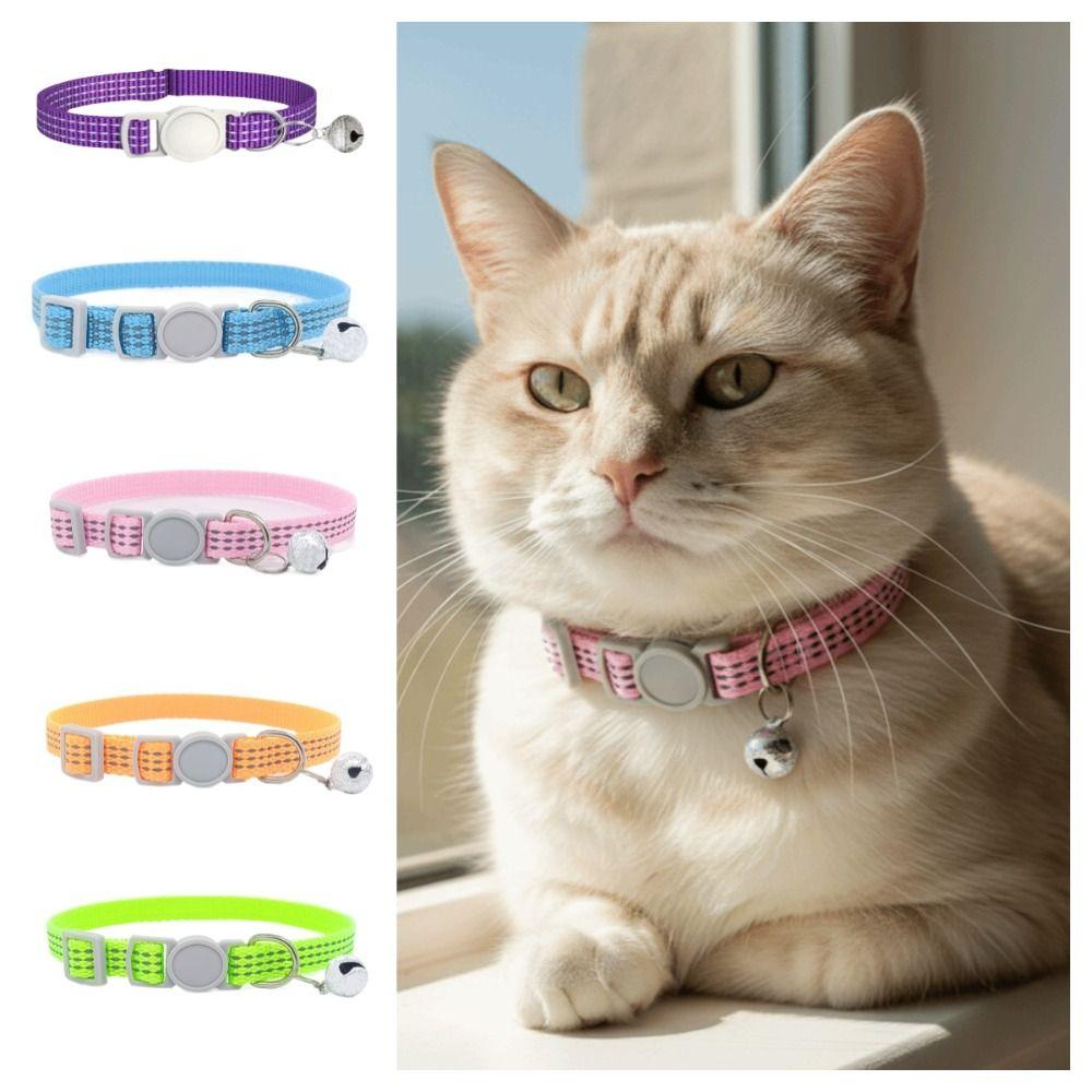 5PCS/SET Nylon Reflective Cat Collars Breakaway Design Candy Color Pet Collars Portable with Bells Adjustable Cat Collar
