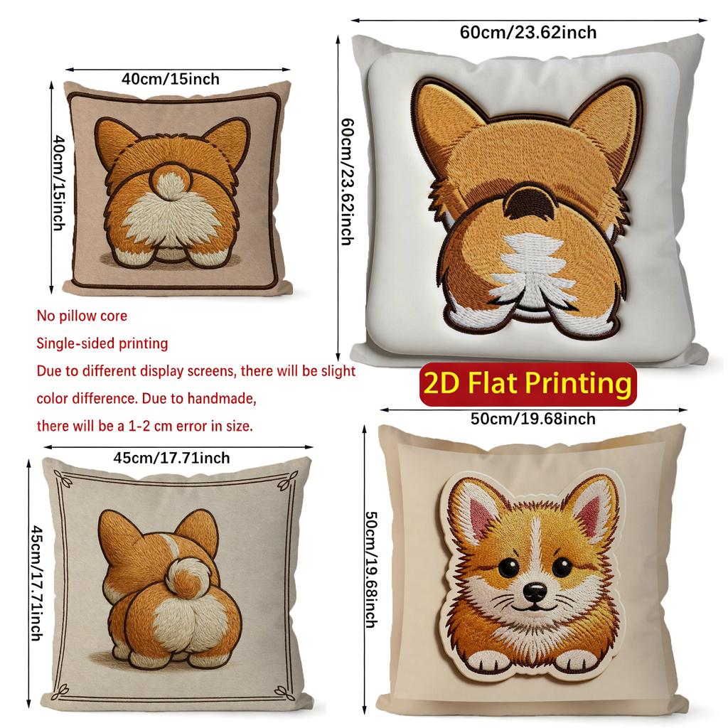 2D Cute Corgi Designs: Front & Rear Views Pillow Covers Pattern Cushion Cover Suitable For Sofa Bedroom Car Pillow Cover