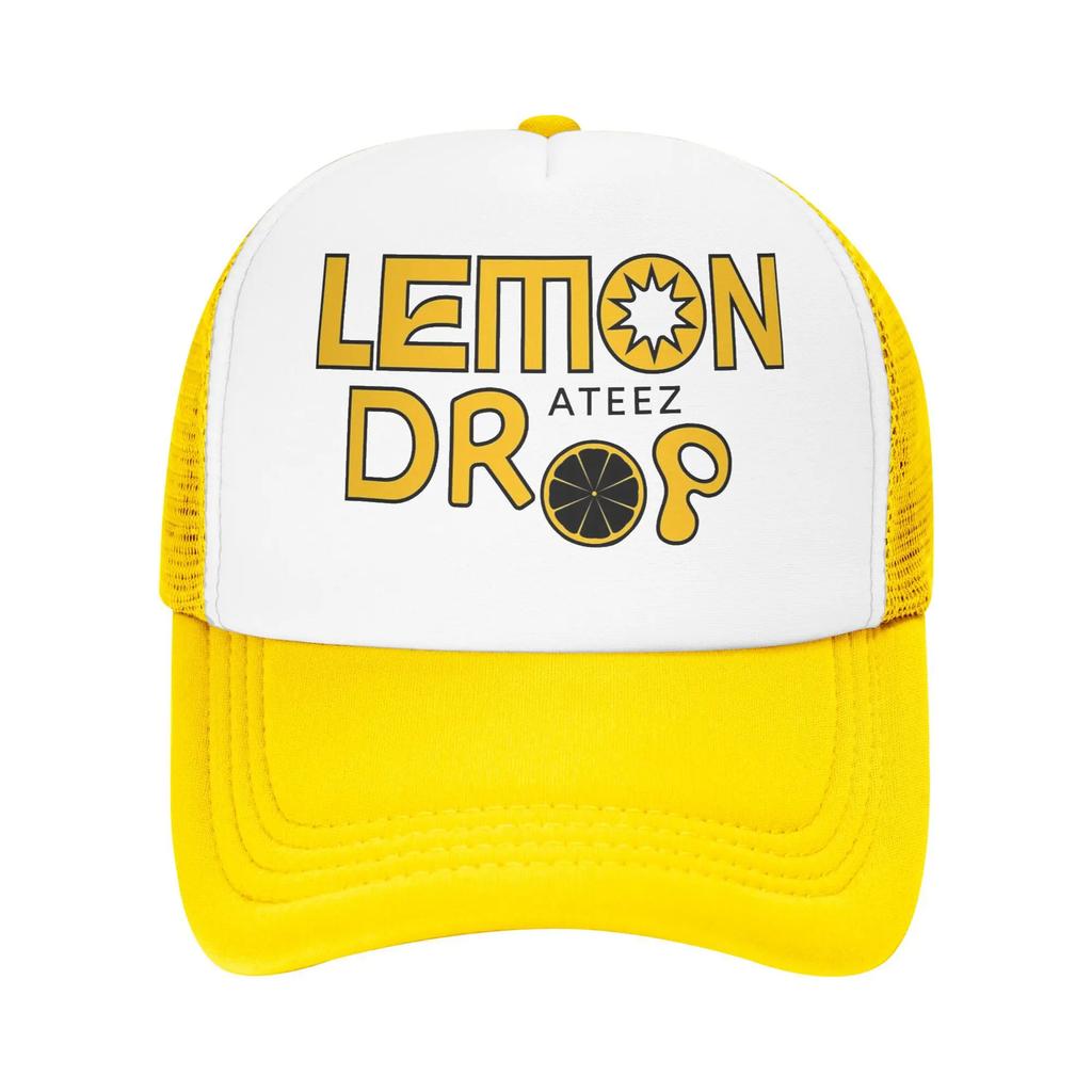 Lemon Drop ATEEZ Kpop Merch Mesh Foam Trucker Hat Summer Outdoor Golden Hour Part Meshback Snapback Cap Sturdy Adjustbale