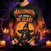Men's Long Sleeve Hooded Sun Shirt with Halloween Print