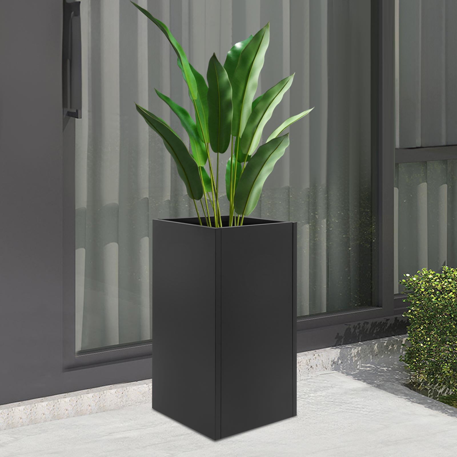 Большой металлический ящик для растений для уличного сада, 16x16x30 дюймов, черный, вертикальный, из оцинкованной стали, стоячий приподнятый садовый ящик для растений