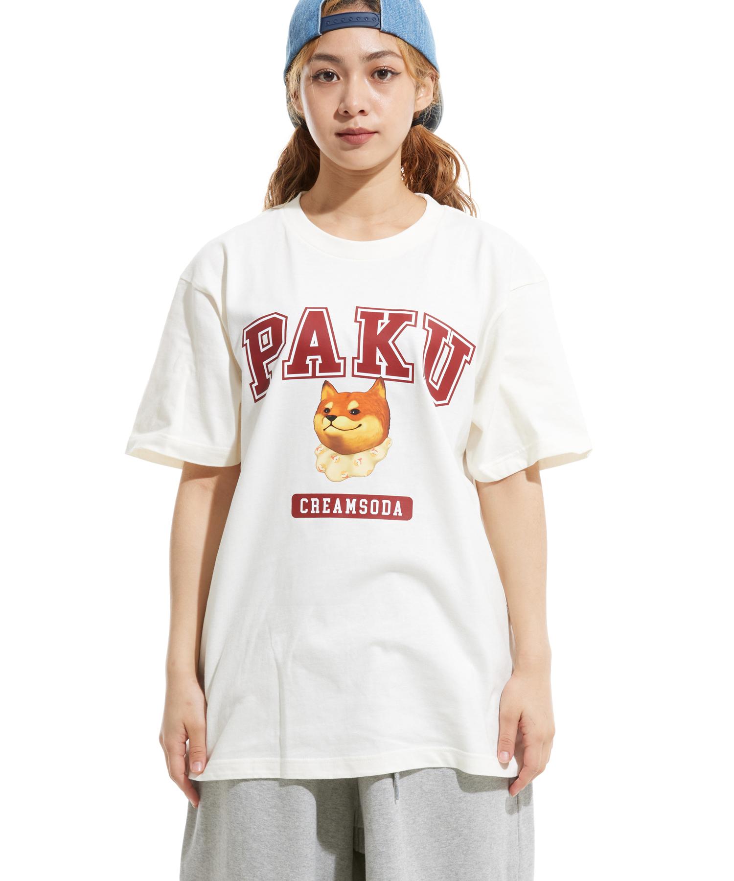 Cream Soda Lab Paku Logo Short Sleeve T-Shirt Ivory Burgundy L