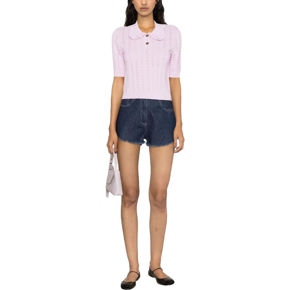 PINKO Short Sleeve Doll Collar Fitted Knit Top Women tops Light-Purple 103162A1Q3-N78