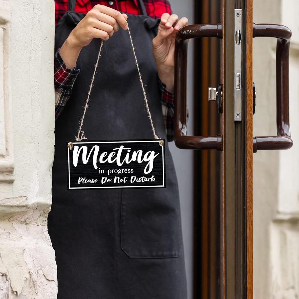 Meeting in Progress Door Sign, 10x5 Dibond Do Not Disturb, Hanging Welcome Please Knock Sign for Door