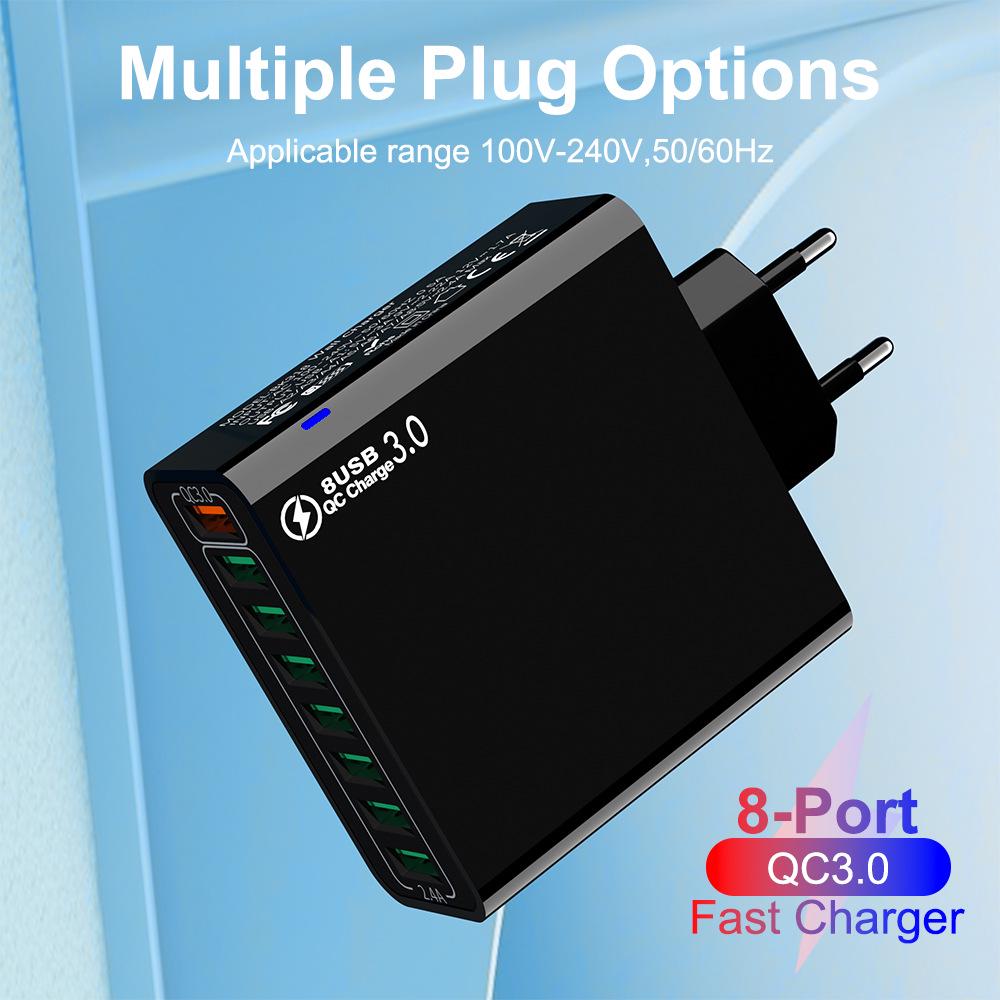 QC3.0 8-Port 30W Multi-USB Fast Charger for Mobile Phones - US/EU/KR Specs, High Power, Colorful Design