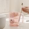 Mouthwash Cup Non-Slip Handle Smooth Round Mouth Transparent Body Rabbit Bear Design Bathroom Cup with Toothbrush Slot