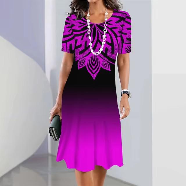 Elegantes Damen-Sommerkleid mit 3D-Geometrie-Streifenmuster, kurzärmelig