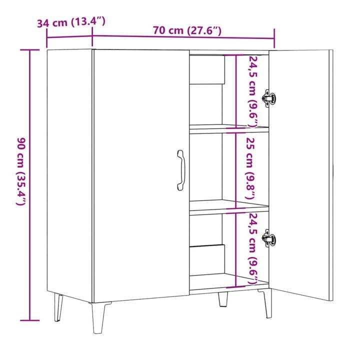 VidaXL Buffet chêne artisanal 70x34x90 cm bois d'ingénierie, armoire, armoire latérale, armoire de rangement, armoire, 856889