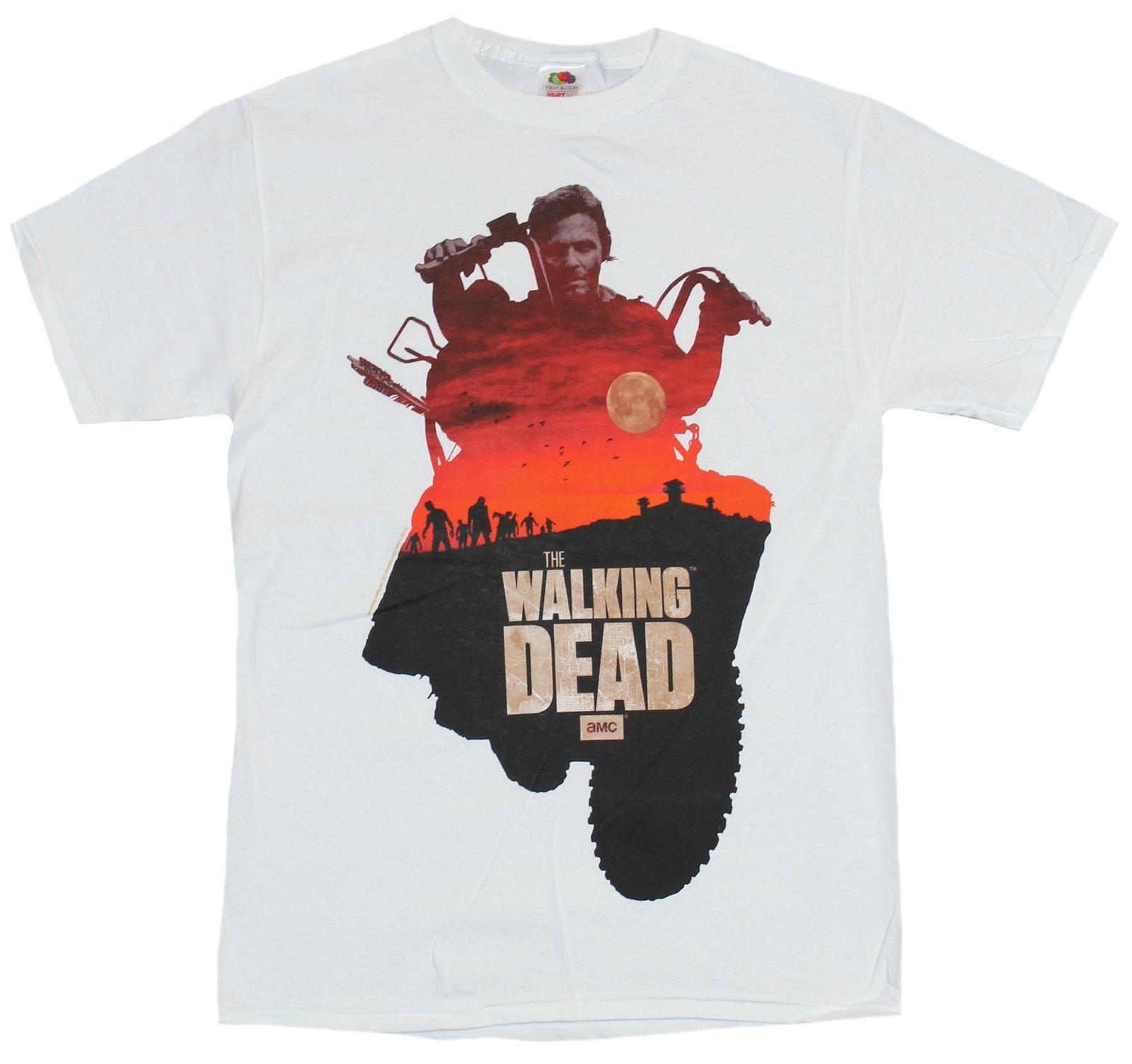 The Walking Dead Adult New T-shirt Daryl Dixon Filled with Red Sky Walker Pic L