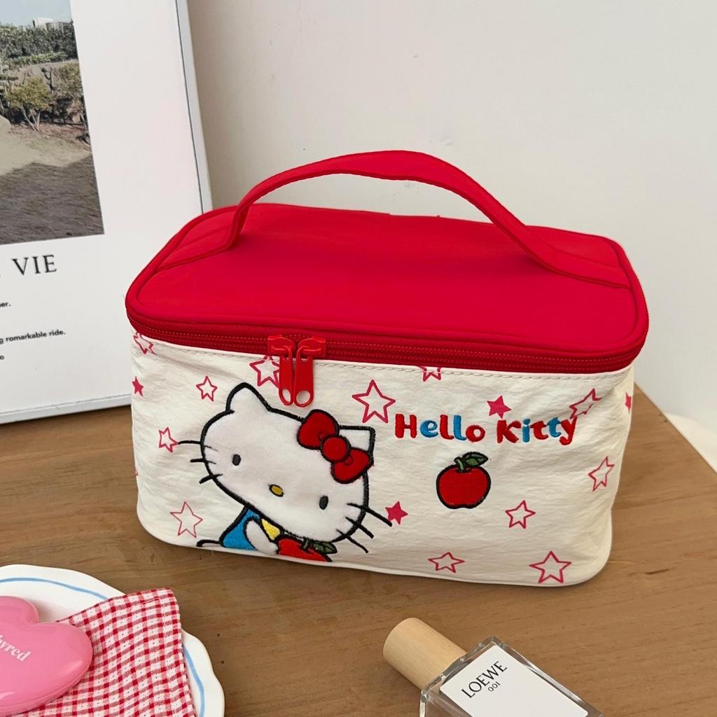 Vyšívaná kosmetická taštička Hello Kitty, Dámská velkokapacitní, Přenosná úložná taška na kosmetiku