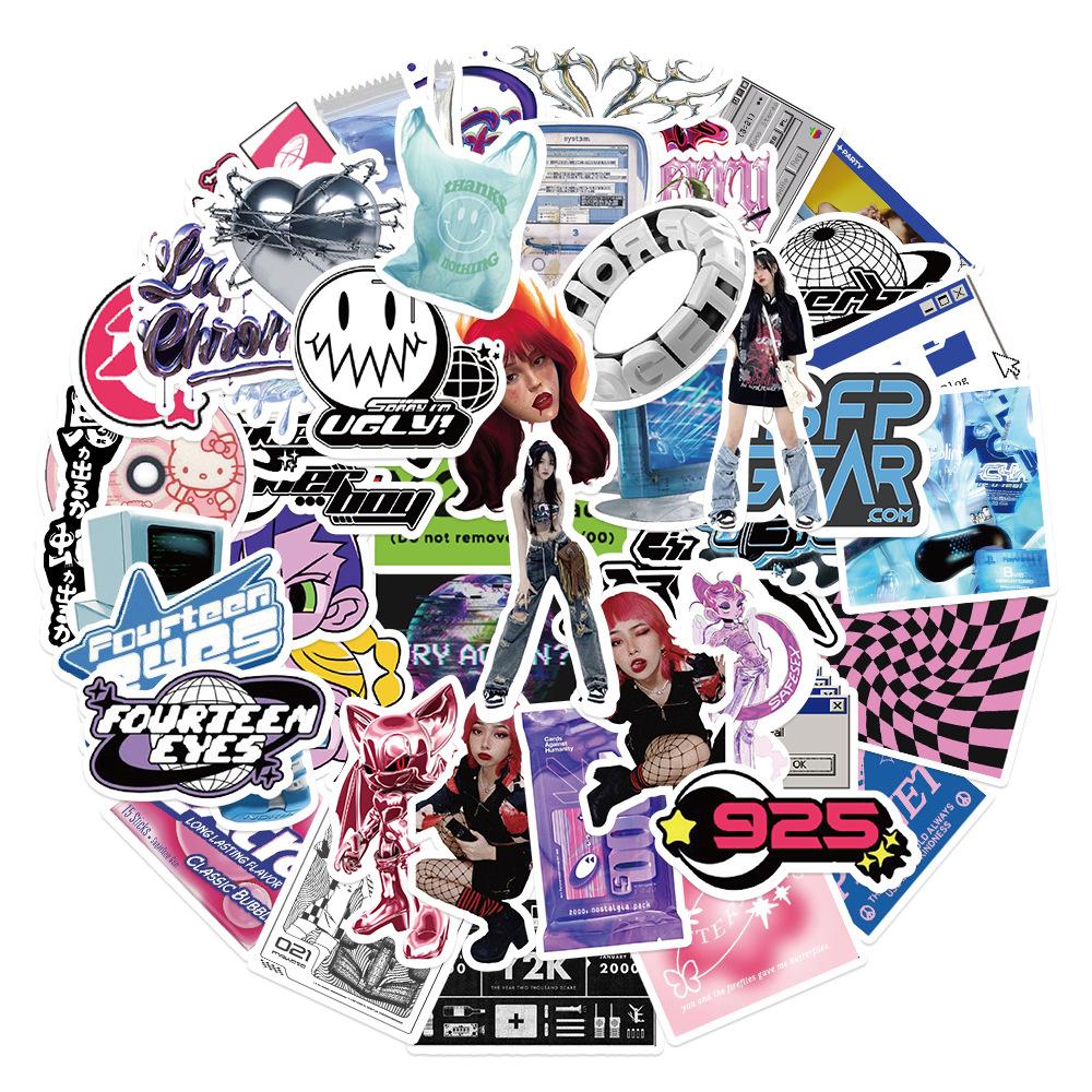 53PCS Y2K Girls VSCO 90s Harajuku Style Vintage Stickers Cute Aesthetic Decal Diary Motorcycle Laptop Scrapbook Toy Sticker