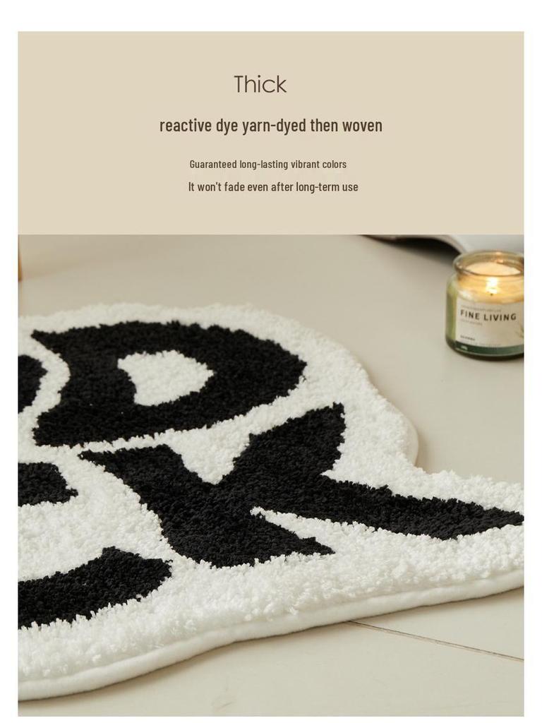 Modern Nordic Letter Flocking Non-Slip Quick-Dry Irregular Floor Mat for Bedroom & Bathroom