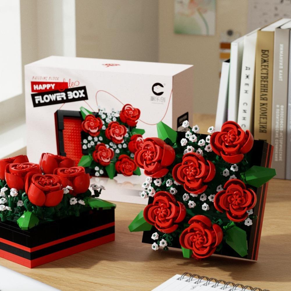 Bouquet of Roses Flower Box Blocks Drawable DIY Jewelry Box New Building Toys  Home Decor