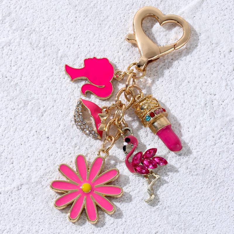 Ładna Różowo-Czerwona Torebka Usta Flamingi Szminka Emaliowany Breloczek Urocze Zwierzątka Serce Breloczek Dla Kobiet Dziewczyn Ręcznie Robiona Biżuteria Zestaw