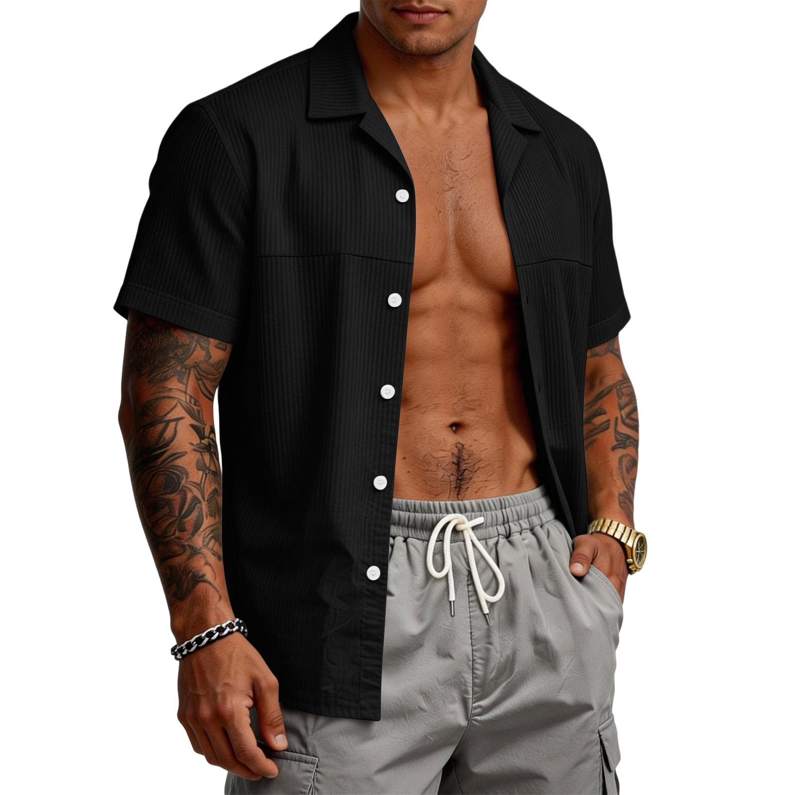 

Men s Casual Stretch Short Sleeve Cardigan | Lightweight Fashion Open Front Tops For Daily Wear L чёрный