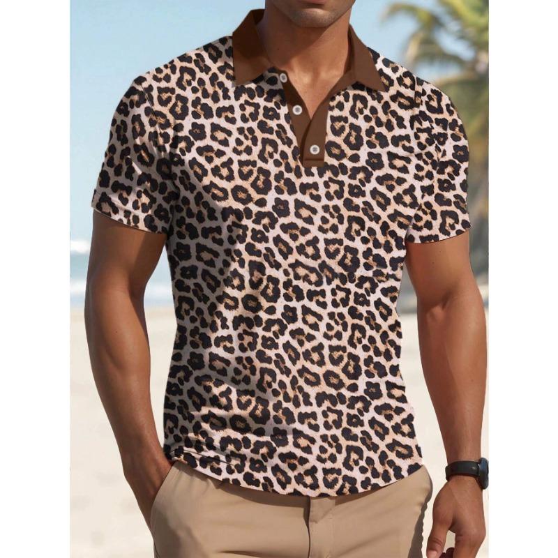 Fashion Leopard Pattern Men's Polos T-Shirts Summer Holiday Short Sleeve 3D Printed Street Trend POLO Tee Casual Men's Clothing