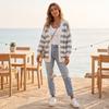 Women's Striped Long Sleeve Open Front Cardigan with Pockets, Loose Casual Jacket Outerwear for Everyday Wear