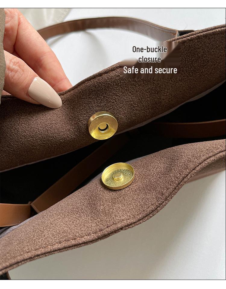 Women's Retro Suede Tote Bag - Large Capacity Frosted Shoulder Bag for Autumn 2025