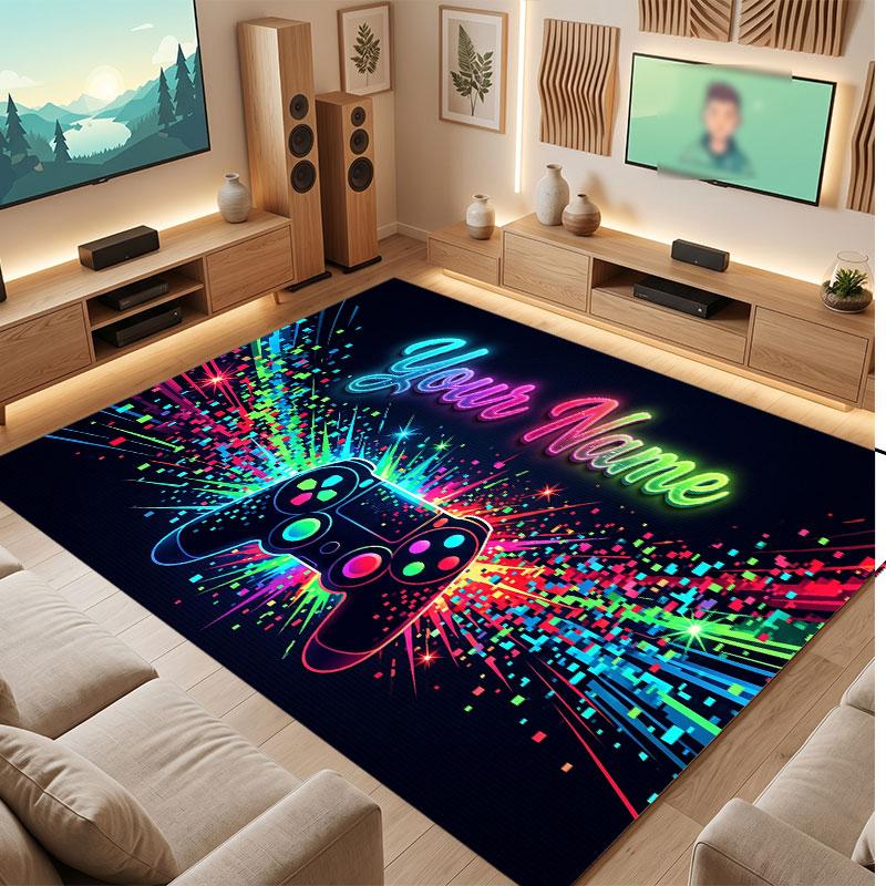 Neon Colorful Theme Crystal Velvet Floor Rug Personalized Custom Name Text Warm Carpet Home Decoration