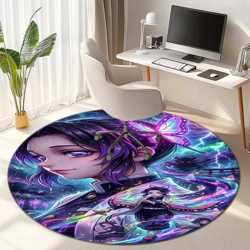 Classic Japanese-style Cartoon Demon Slayer Round Rug, Home Soft Decorative Anti-slip Yoga Mat and Chair Mat, Outdoor Floor Mat Carpet K27