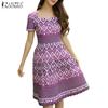 Women Casual Square Neck Short Sleeve Summer Print A-line Dress
