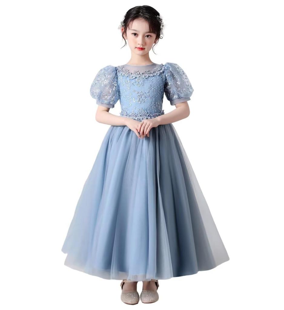 Kayiyasu Long Dress for Puff Perfect for Piano Flower Girl Kindergarten Entrance Junior Ages Girls, Children's Dress, Sleeves, Recitals, Performances,