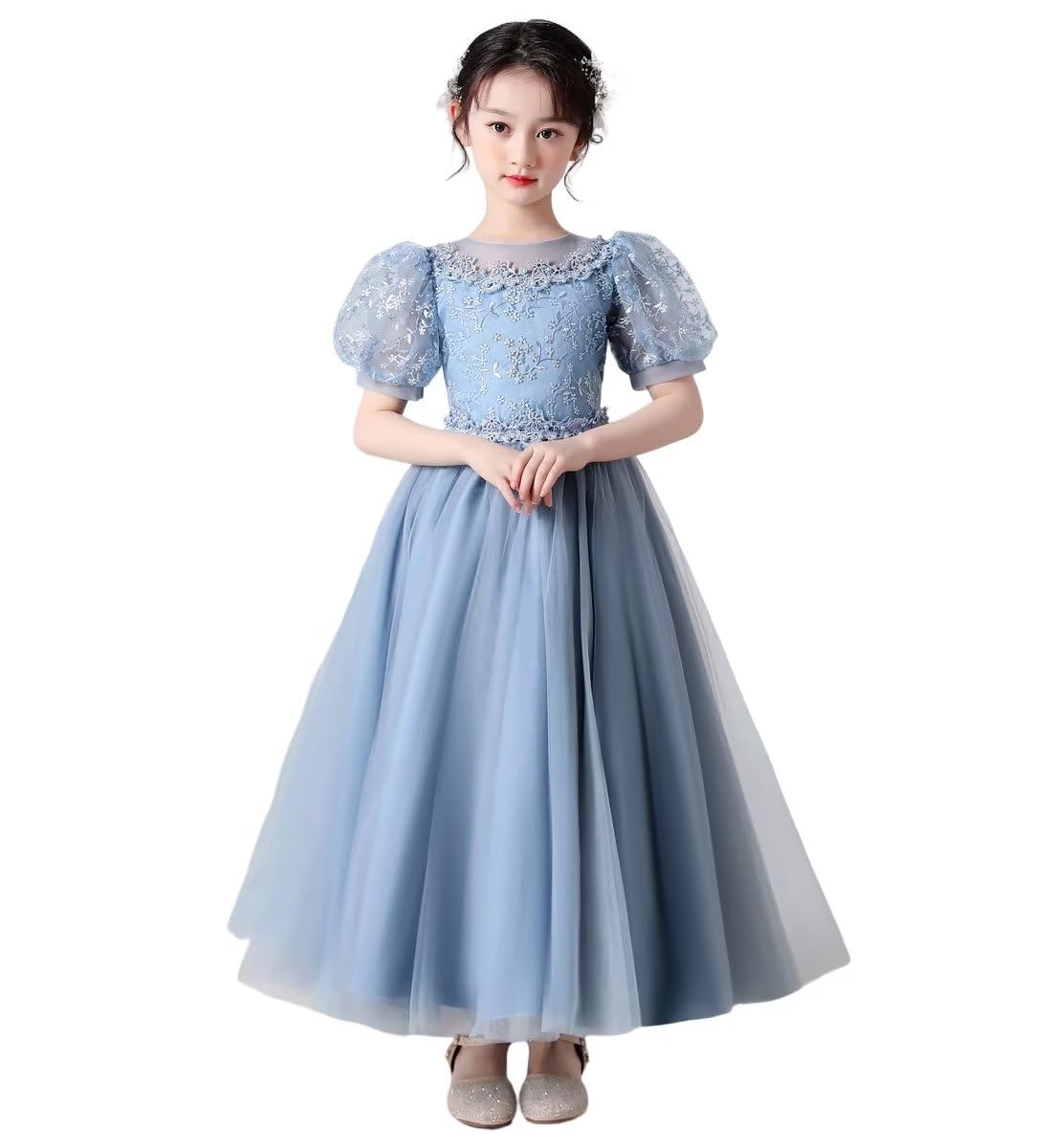

Kayiyasu Long Dress for Puff Perfect for Piano Flower Girl Kindergarten Entrance Junior Ages Girls, Children s Dress, Sleeves, Recitals, Performances, синий