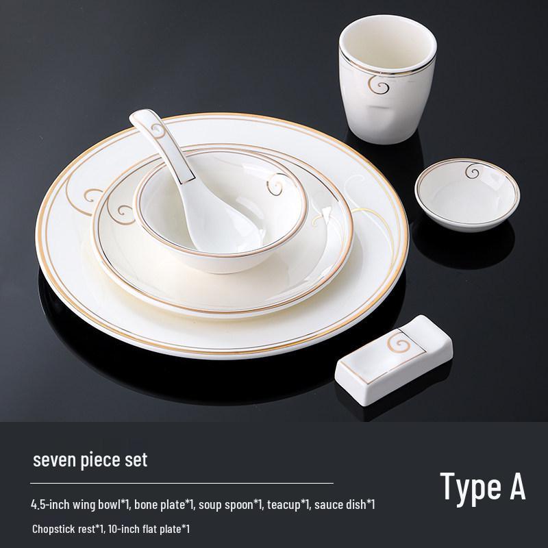 Hotel Restaurant Ceramic Tableware Set: Plates, Bowls, Cutlery, Chopsticks for Private Rooms - 7 or 8 Pieces