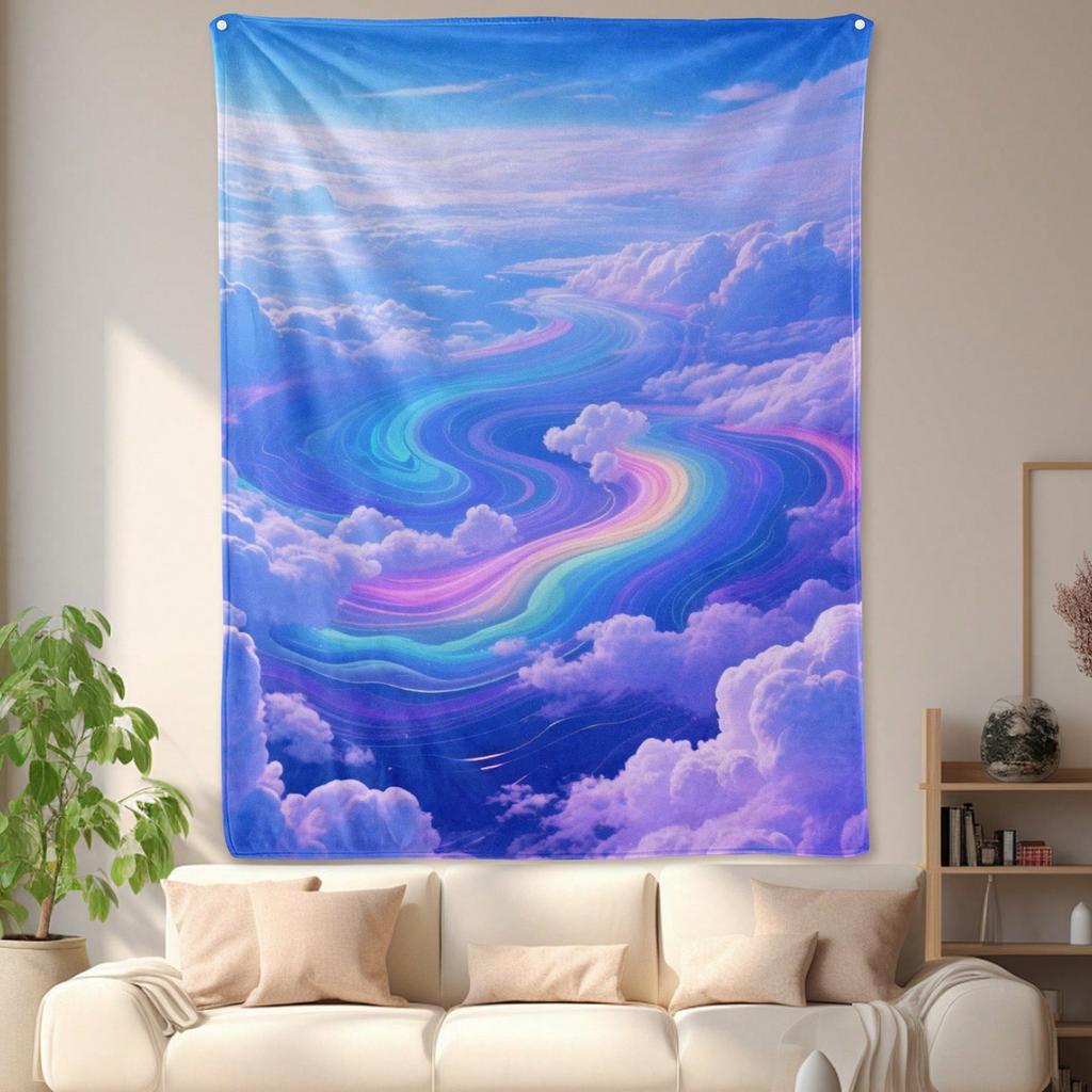 Colorful Cloud Pattern Flannel Printed Blanket Suitable for All Seasons Suitable for Living Room Office Sofa and Travel