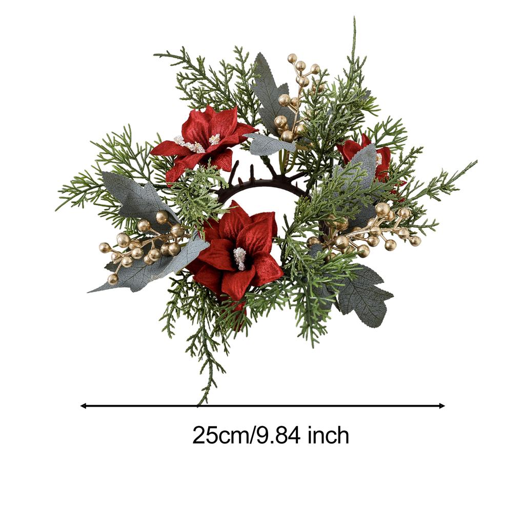 Christmas Candle Wreath Artificial Floral Greenery 25cm Garland Table Centerpiece for Holiday Xmas Desktop Decoration