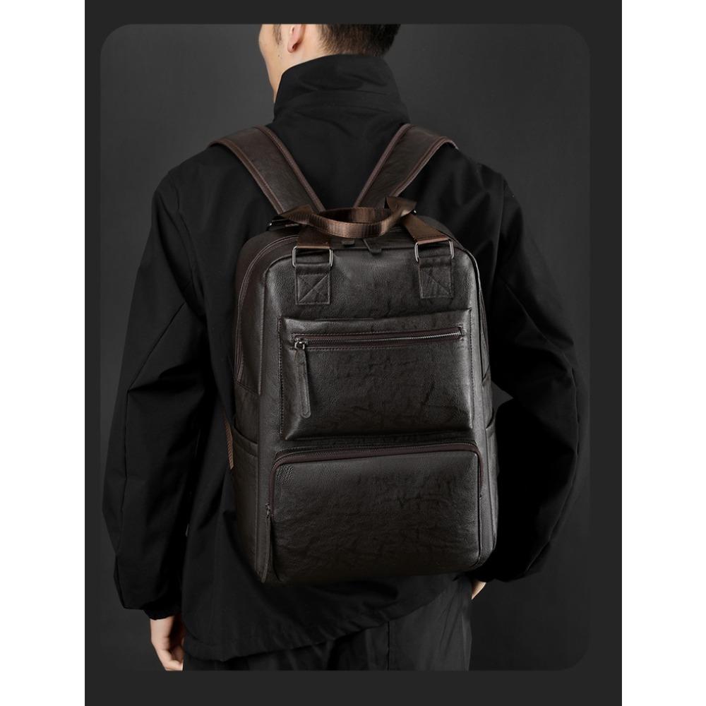 Men's Large Capacity Leather Backpack Business Casual Laptop Bag for Travel