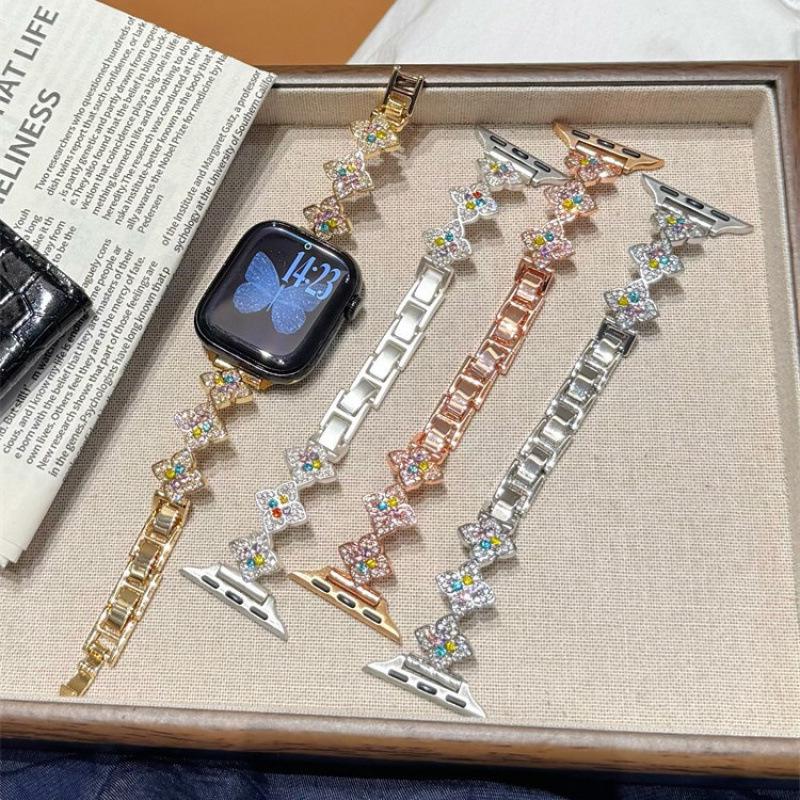 Colorful Diamond Four-Leaf Clover Strap for Apple Watch S11, Huawei GT6, Xiaomi 9Pro