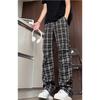 American Retro Red Plaid Pants Men's Summer Pleated Slightly Pulled Overalls Extended Version Tall Straight Casual Pants