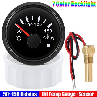 7 Color LED 52mm Oil Temperature Gauge with Sensor for Auto Car Waterproof Oil Temp Meter with Alarm Marine Yacht 12V24V