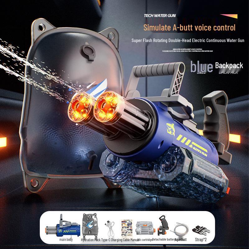 AI-Powered Voice-Controlled Blinking Gatling Water Gun for Kids - Electric Rapid-Fire Summer Toy