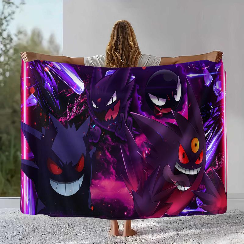 Gengar Pokemon Cartoon Ectoplasma Flannel Blanket,Ultra Soft Warm Plush Throw for Home Bedroom Bed Sofa Cover Picnic gift