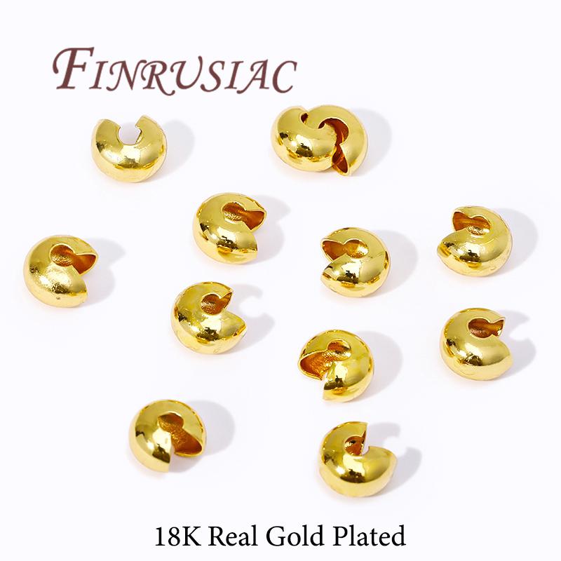 14K Gold Plated Brass Round Covers Crimp End Beads,Stopper Spacer Beads For Bracelets Accessories,DIY Jewelry Making Supplies