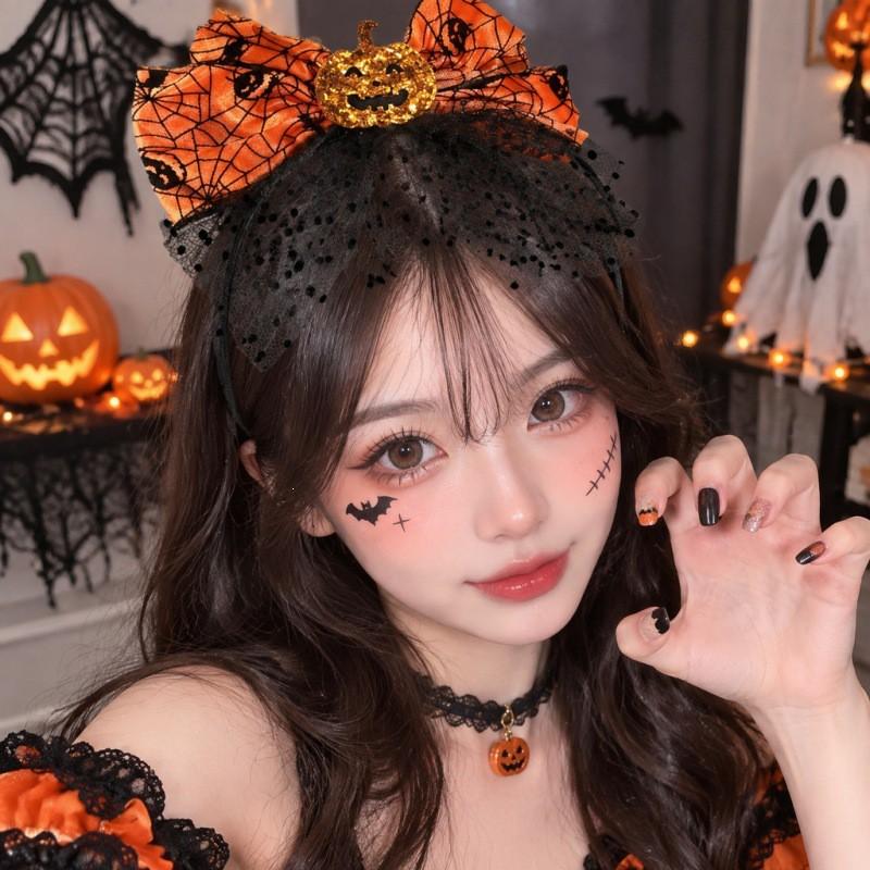 Set di Accessori per Capelli Costume di Halloween Cerchietto Pipistrello Fermaglio Fantasma Accessorio Festa Donna