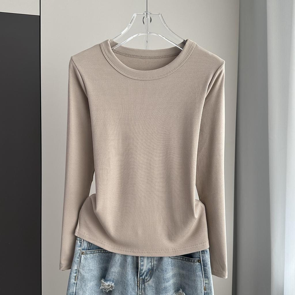 Ribbed Round Neck Long Sleeve Base Top Modal Slim Inner Wear For Winter Stretchy Slim Base Layer Soft Ribbed Fabric Good For Inner And Outer Wear Top