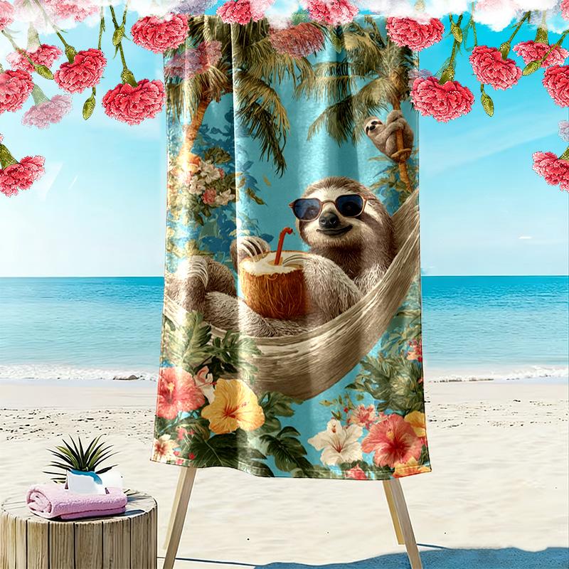 Sloths Print Beach Towel, Large Soft Quick Dry Towel for Beach Camping Swimming