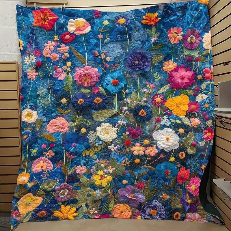 Cute Flower Pattern Digital-printed Polyester Bedroom Velvet Flannel Cover Blanket Fleece Soft Sofa Cover Blankets for Beds