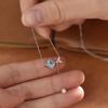 S925 Sterling Silver Rhombus Bow Necklace with Sapphire and Pearl Tassel for Women