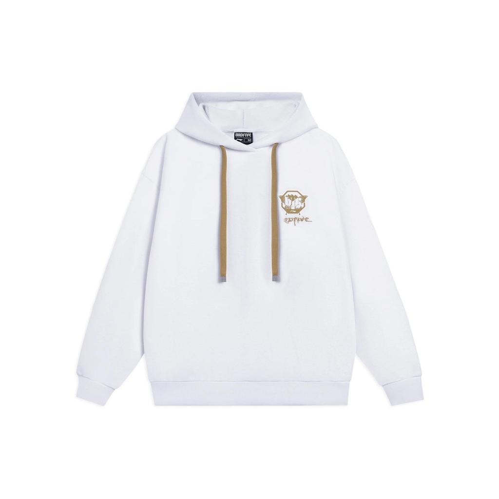Li-Ning Badfive Series Endroad Wildflower Embroidered Letter Loose Hoodie Women Tops White AWDSB94-1