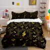 Musical Notes and Golden Text Background Bedding Set 1 Duvet Cover 2 Pillowcases for Adult and Children Luxury Gift Full Size