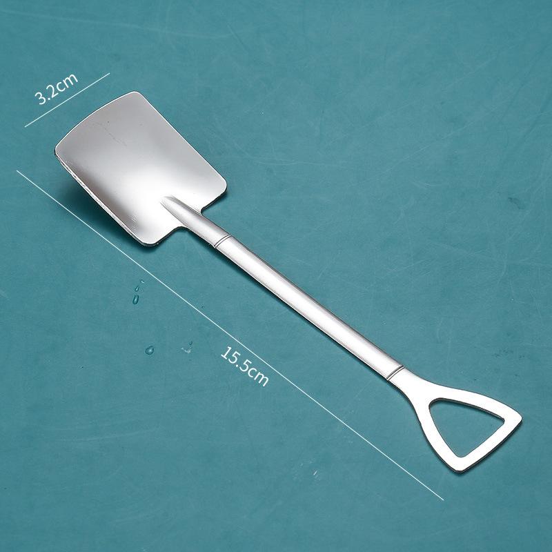 410 Stainless Steel Creative Modeling Shovel Spade Spoon Ice Cream Watermelon Spoon Fruit Fork Dessert Mixing Spoon Tip Spoon