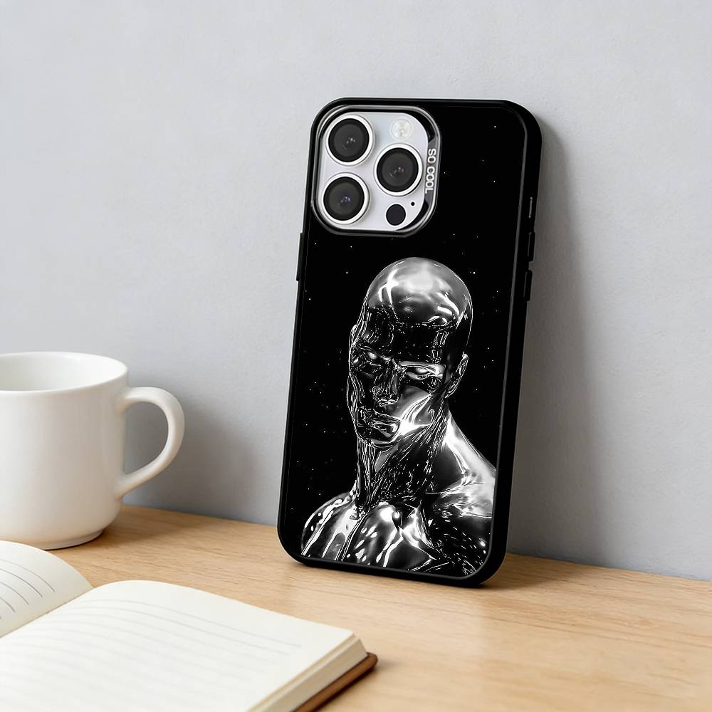 

Mercury Texture Angel Phone Case For iPhone 17,16,15,14,13,12,11 Plus,Pro Max,XS,Colored Silver Plated Inside Cover iPhone15promax
