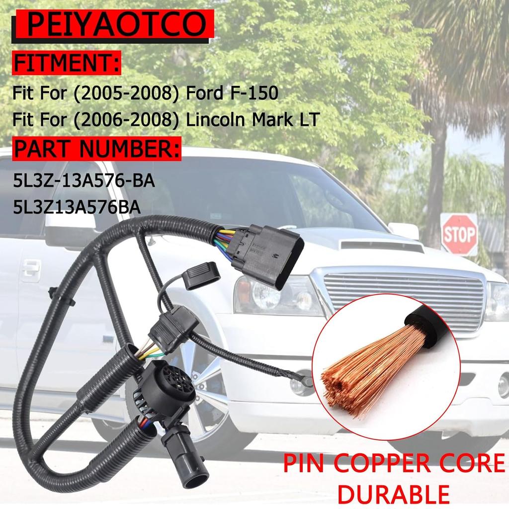 5L3Z-13A576-BA Chicote Elétrico de Reboque Conector de Chicote Elétrico de 7 Pinos Compatível com Ford F150 2005-2008 Compatível com Lincoln Mark LT 2006-2008